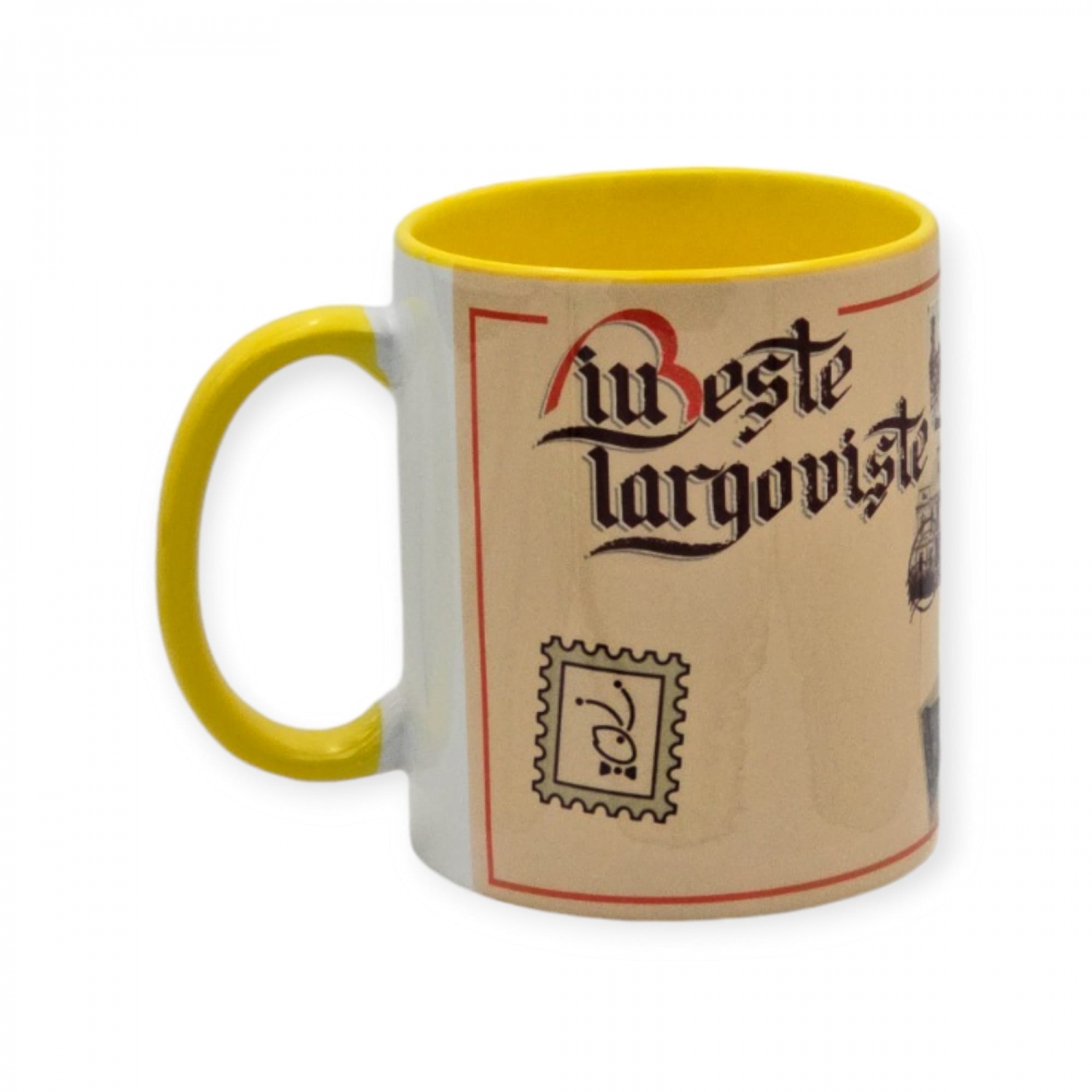 Cana cadou/suvenir Iubeste Targoviste 4 - cana colorata cu interior si toarta galbene