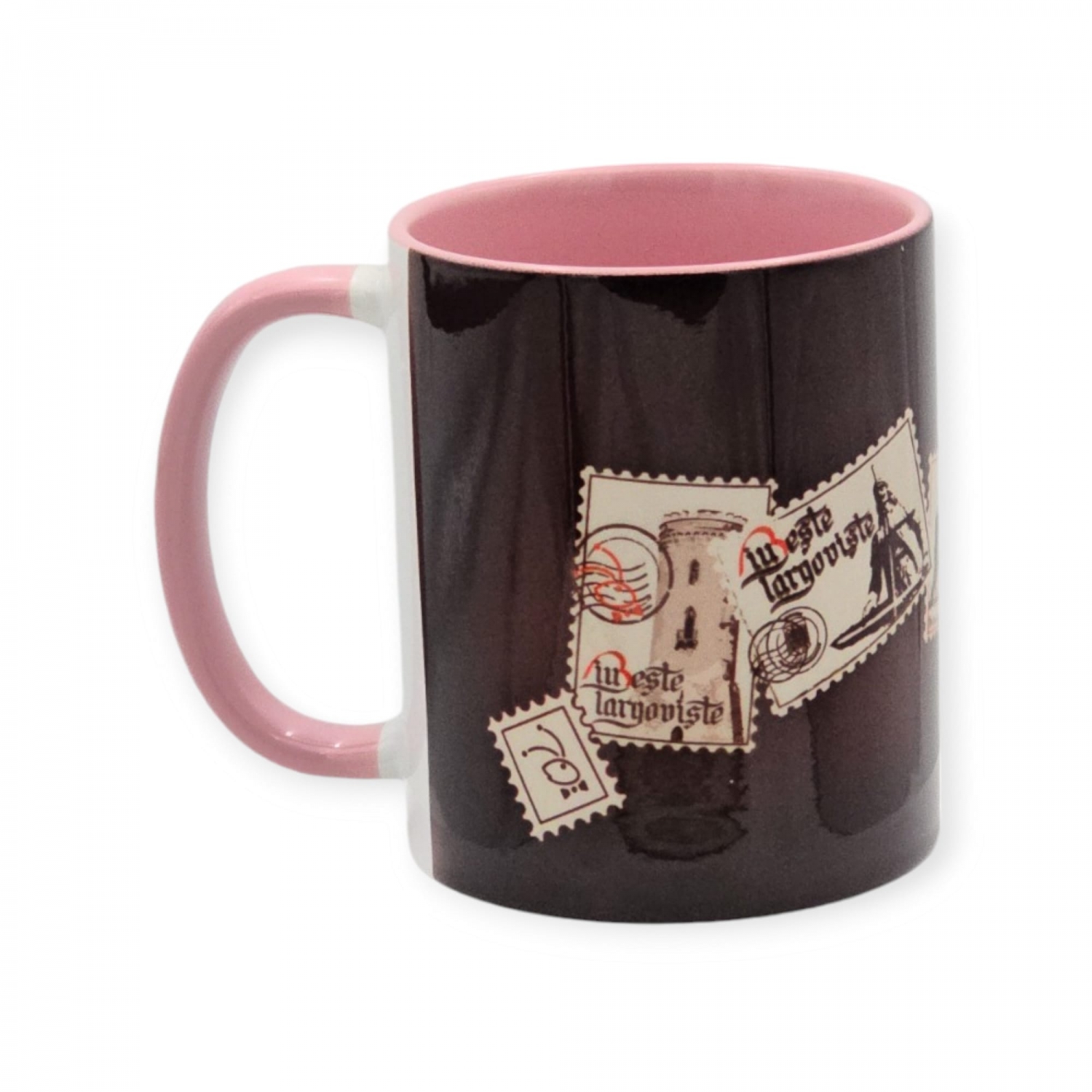 Cana cadou/suvenir Iubeste Targoviste 6 - cana color cu interior si toarta roz