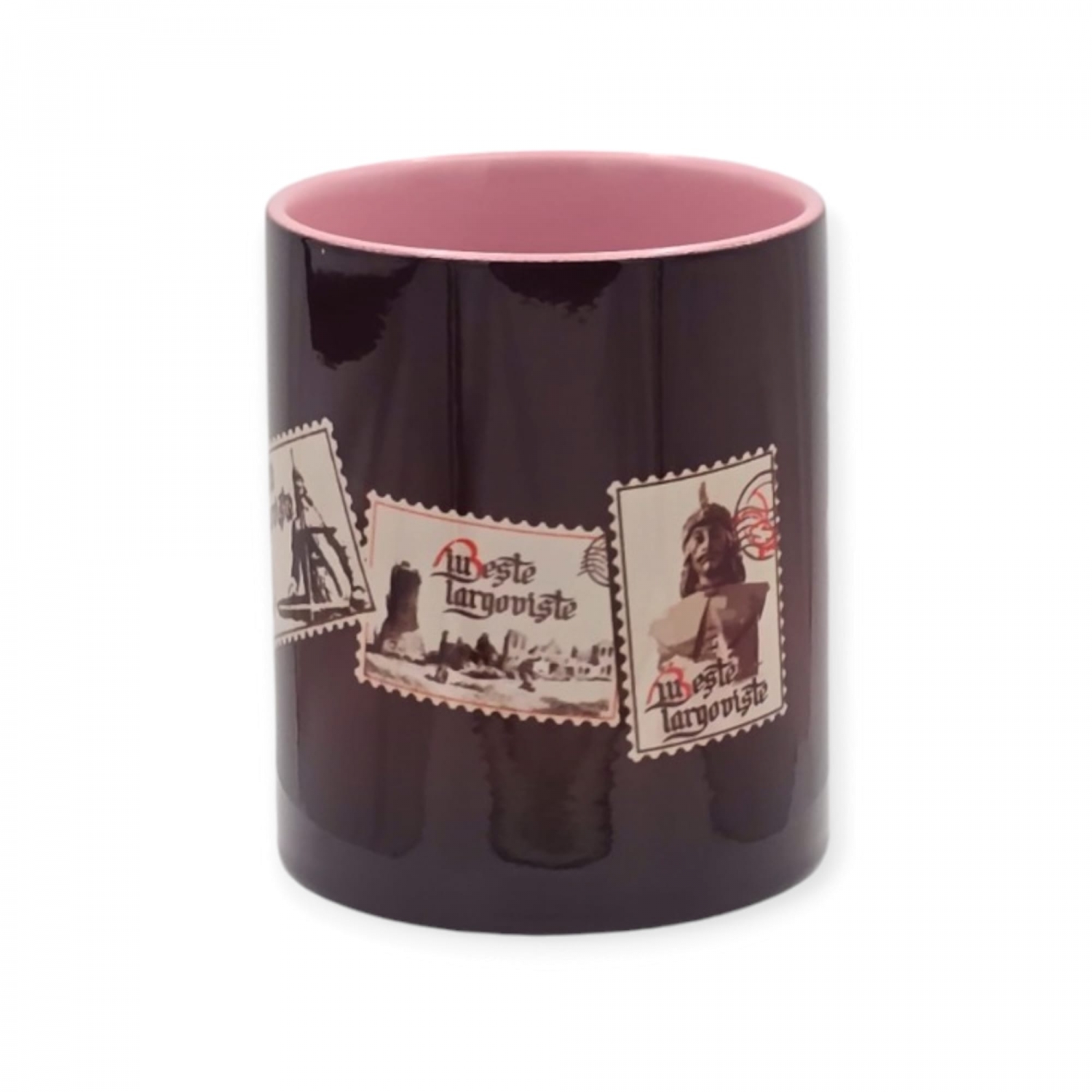 Cana cadou/suvenir Iubeste Targoviste 6 - cana color cu interior si toarta roz