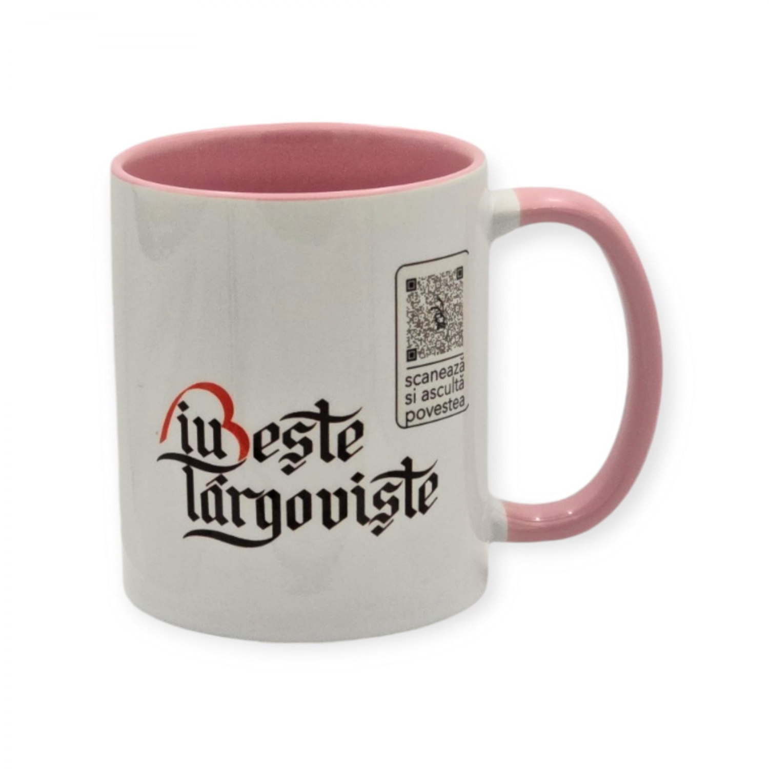 Cana cadou/suvenir Iubeste Targoviste 9 - cana color interior si toarta roz