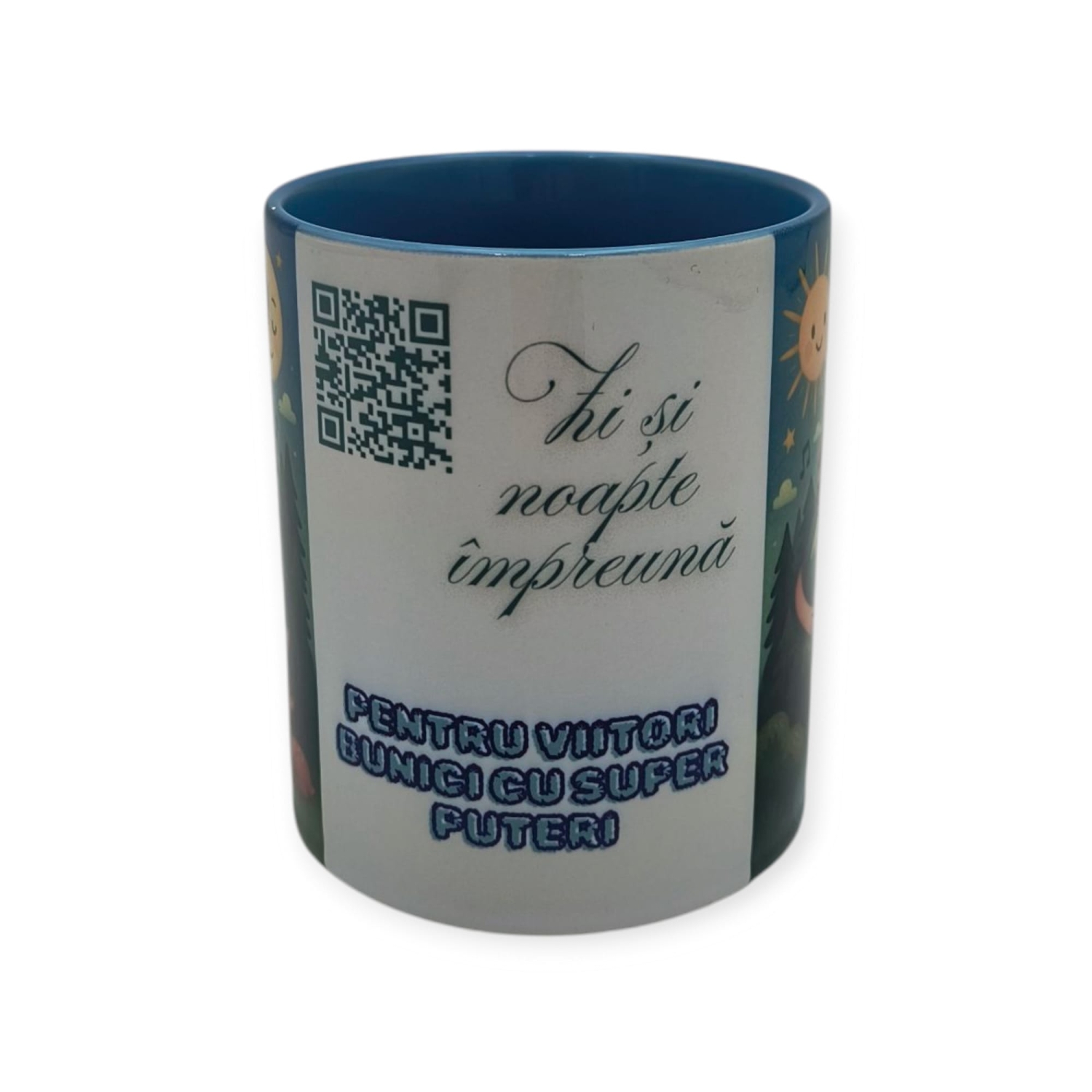 Cana personalizata cu poezie si mesaj video redat prin QR pentru viitori bunici (model bunic)