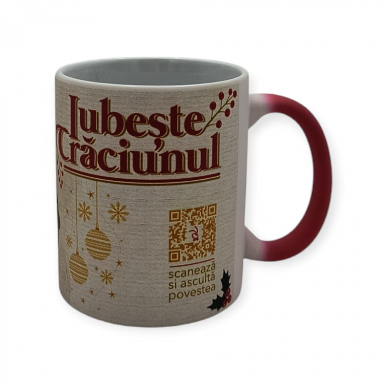 Cana termosensibila rosie mata Iubeste Craciunul 13